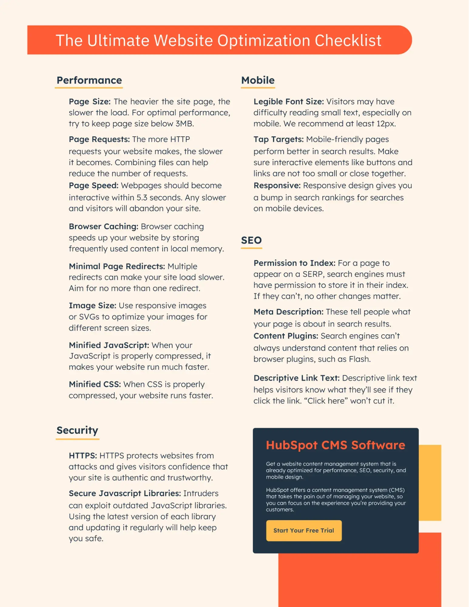 hubspots ultimate website optimization checklist