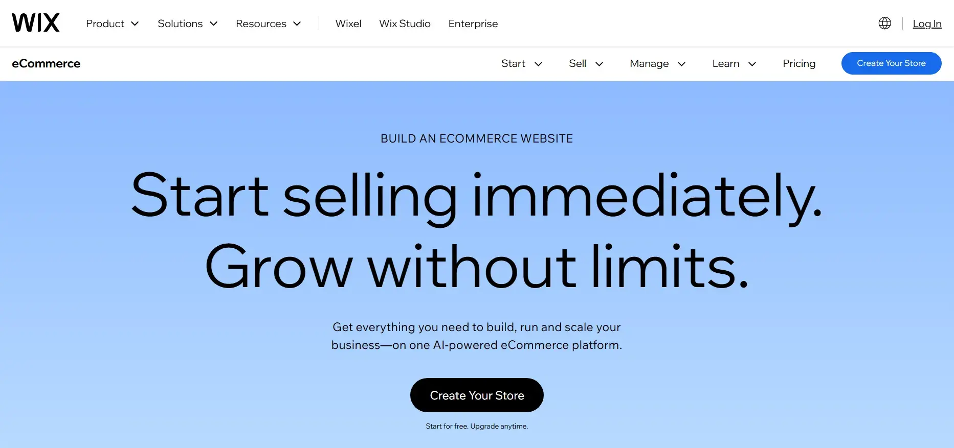 wix ecommerce website solution showing online store setup and product pages