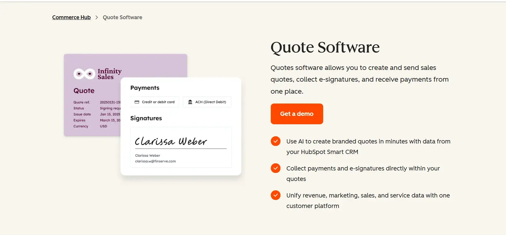 revenue hub quote software showing ecommerce quote and payment workflow