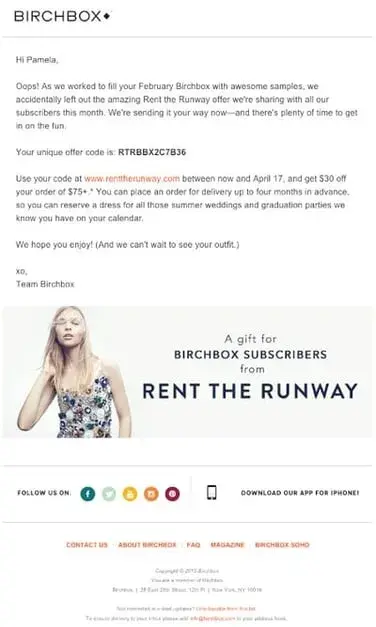 email marketing campaign; birchbox