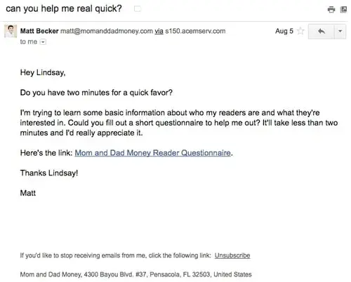email marketing campaign; mom and dad money