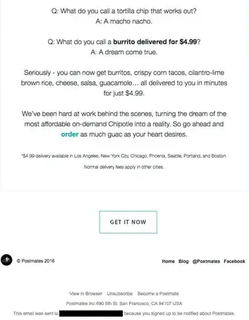 email marketing campaign; postmates