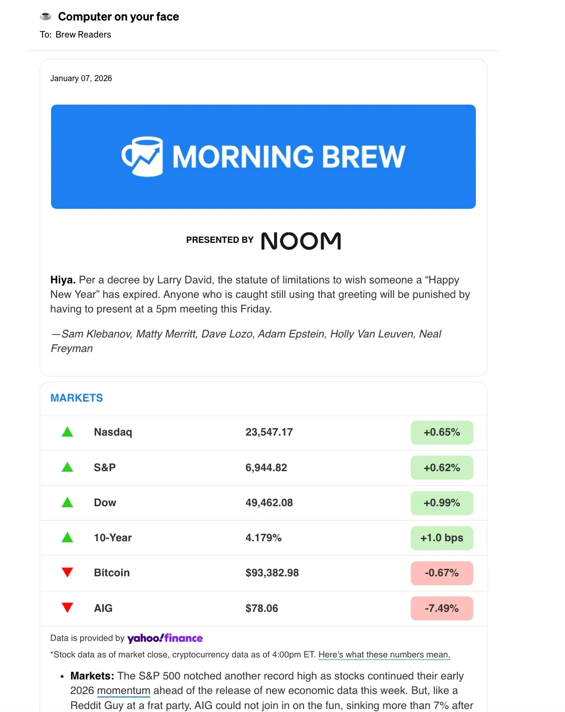 a screenshot of morning brew’s email marketing newsletter