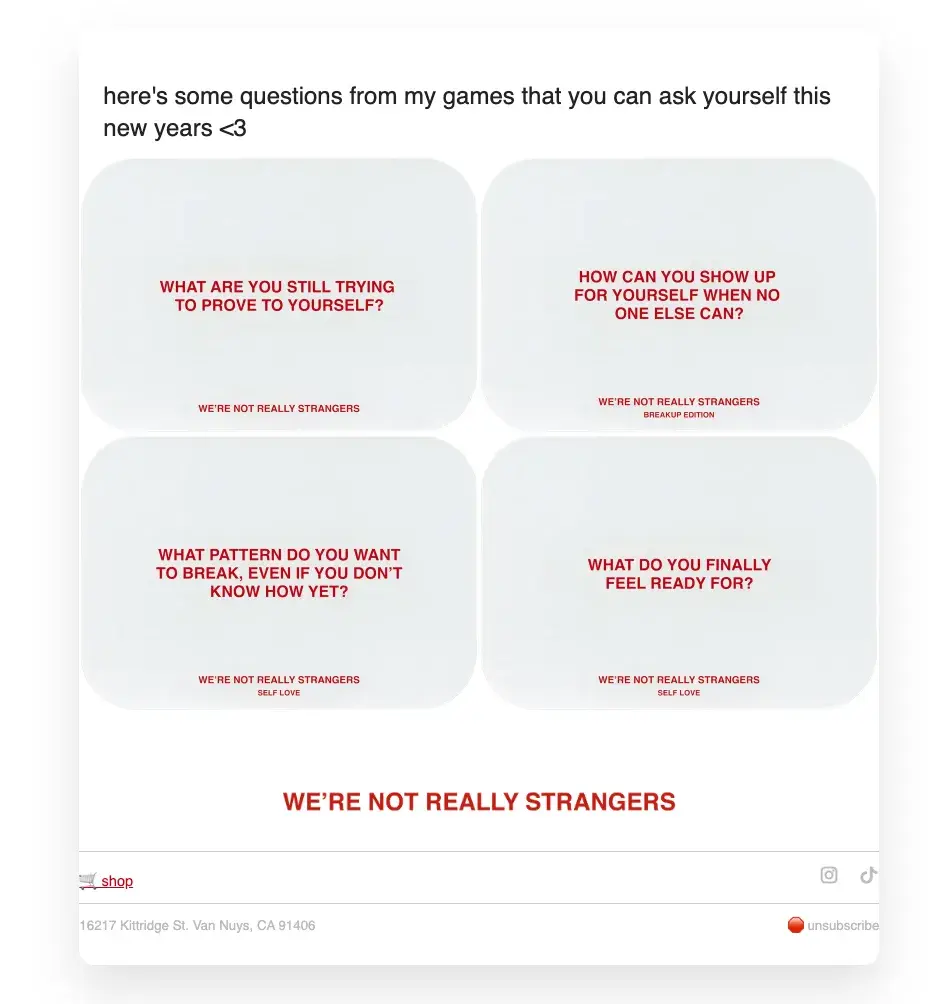a screenshot of we are not really strangers' newsletter