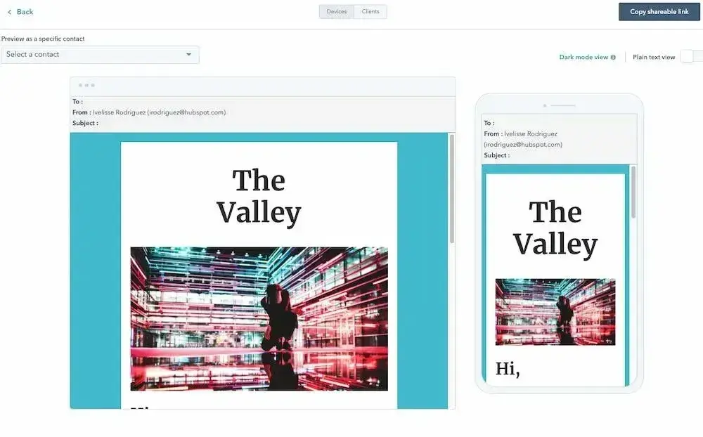a screenshot of a hubspot email marketing software