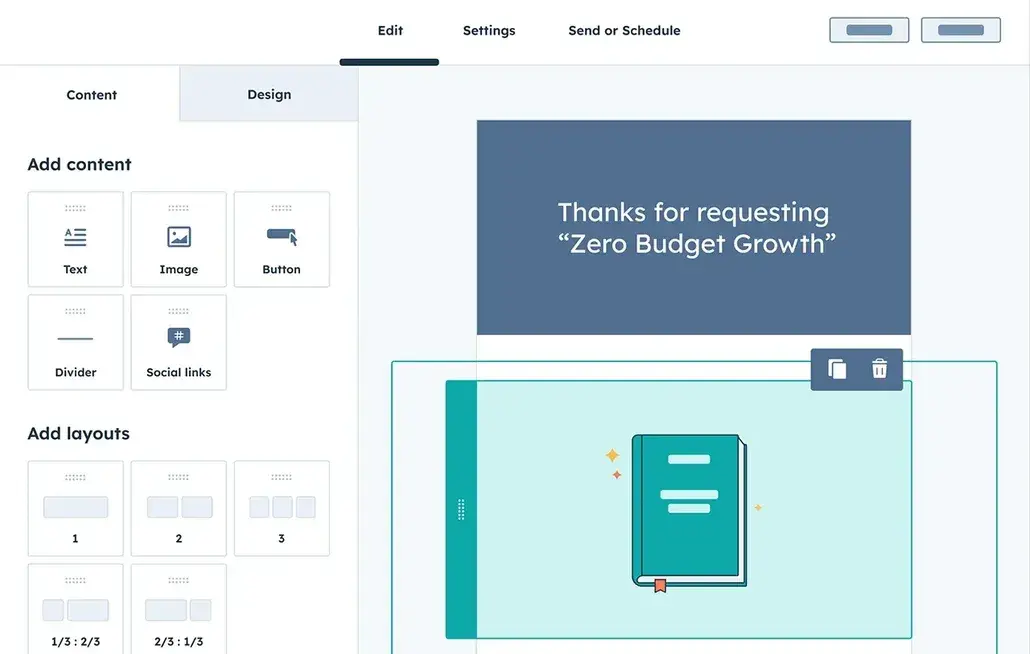 a screenshot of hubspot’s email marketing newsletter tool