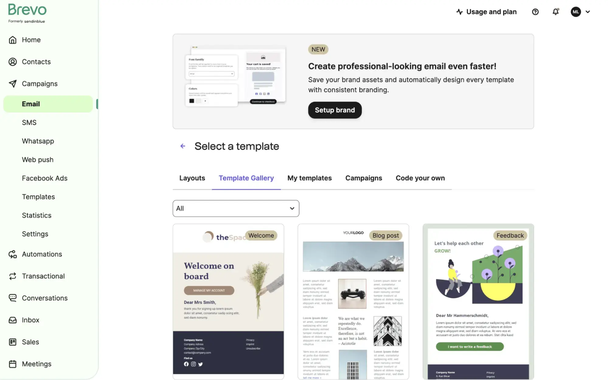 a screenshot of brevo’s email marketing newsletter tool