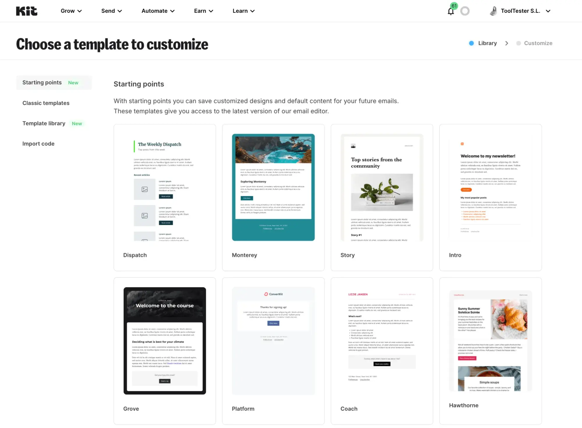 a screenshot of kit’s email marketing newsletter tool