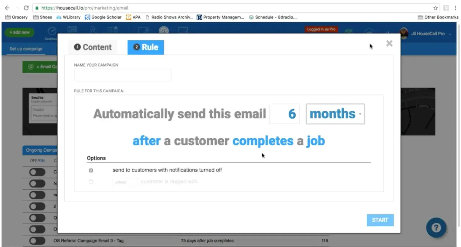 a screenshot of housecall pro’s email marketing software user interface