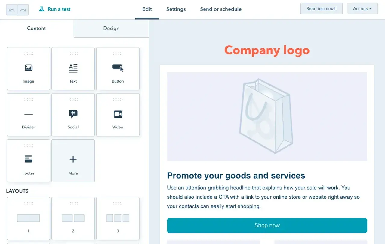 a screenshot of hubspot’s email marketing user interface