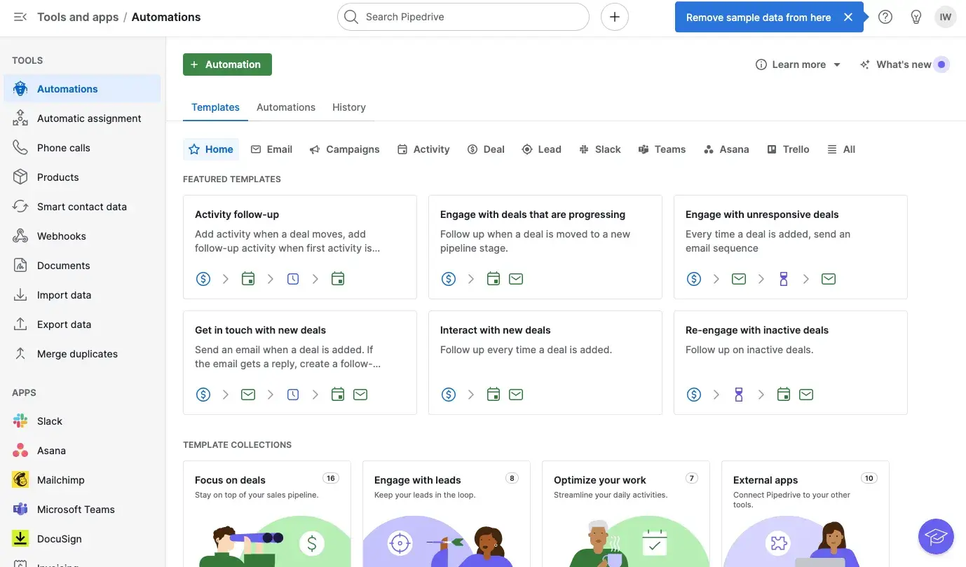 a screenshot of pipedrive’s email marketing user interface