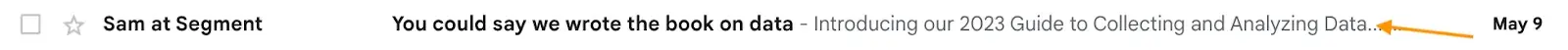  Email subject line: You could say we wrote the book on data, with a preview text that says, Introducing our 2023 Guide to Collecting and Analyzing Data.