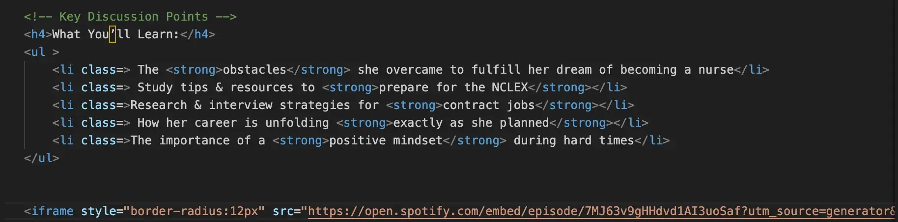 embed podcast on website, div where i am placing spotify embed code