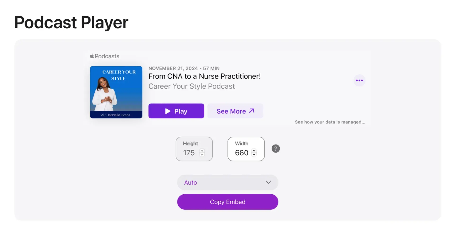 embed podcast on website