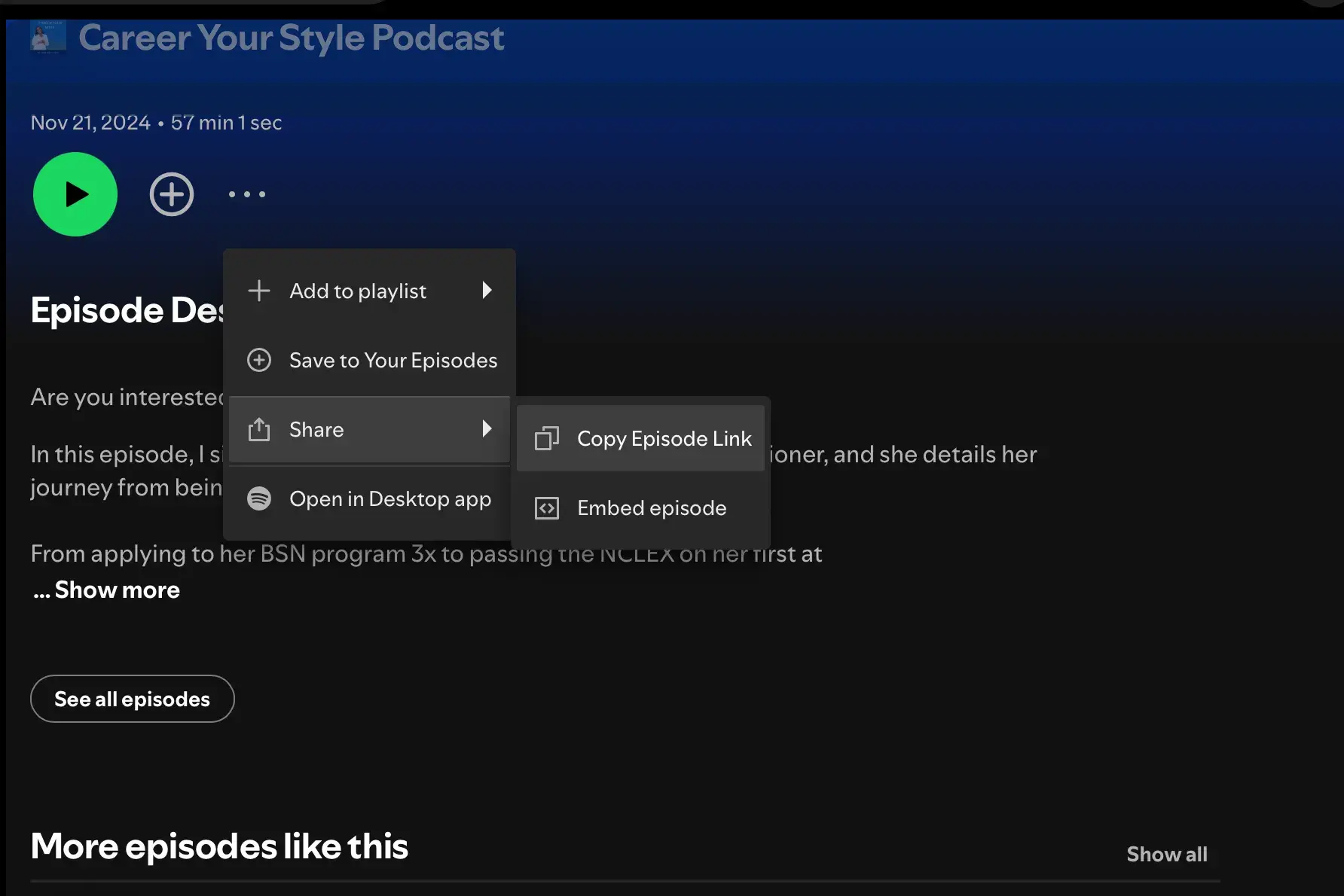 embed podcast on website, linking a podcast episode
