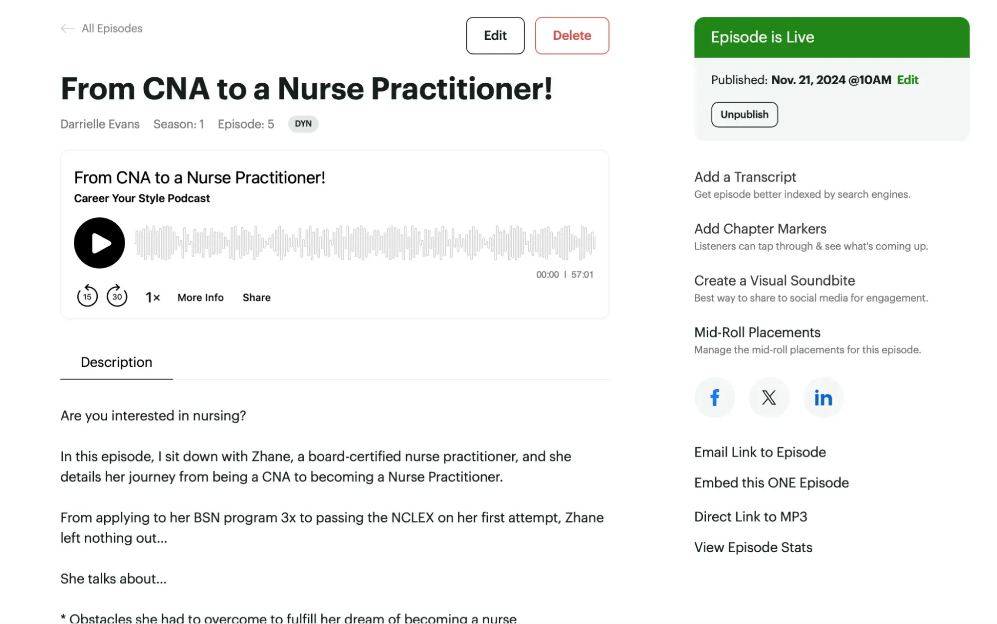 embed podcast on website, podcast episode details