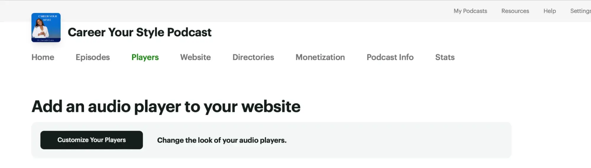 embed podcast on website, audio player tab option