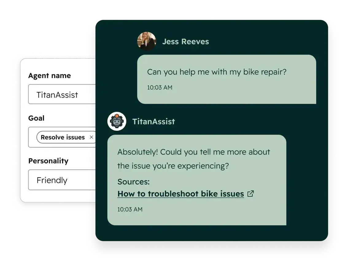 enterprise customer success, Example of an AI chatbot within Service Hub