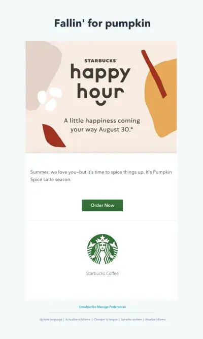 event email invitation with “less is more” approach from starbucks
