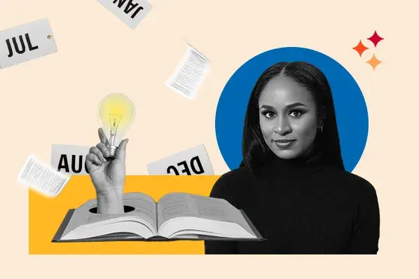Research and discovery for events graphic featuring icons for data and a lightbulb for ideas