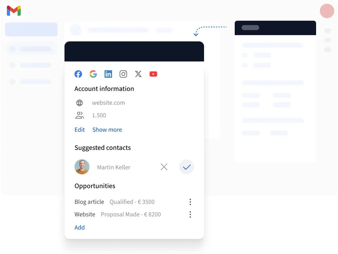 Price: Plans starting at $29 per user per month Best for: Small to mid-sized B2B businesses that want automated contact enrichment and email + calendar syncing with minimal manual input.f