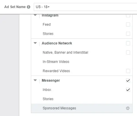 facebook messenger ads, segment