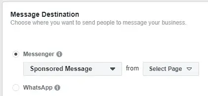 facebook messenger ads, destination