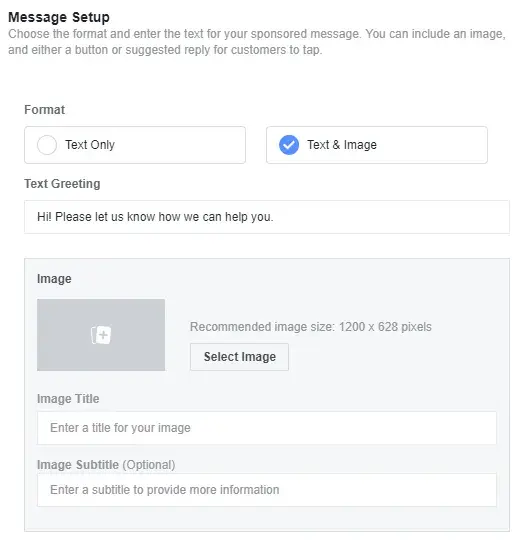facebook messenger ads, message set up