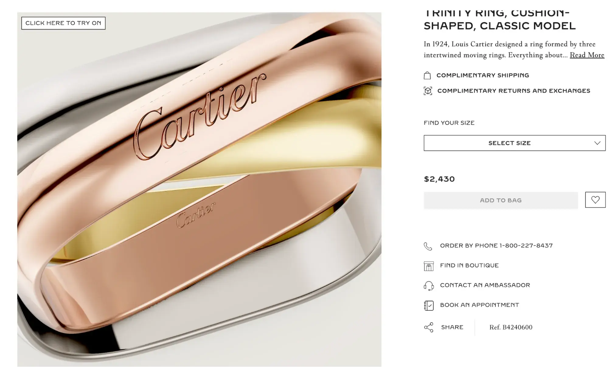 cartier product page with 3d photography