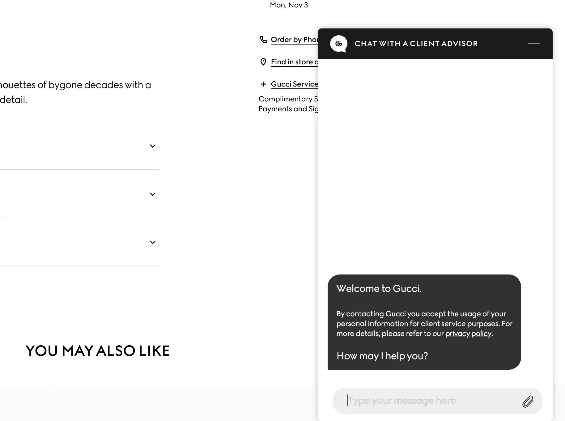 gucci website live chat