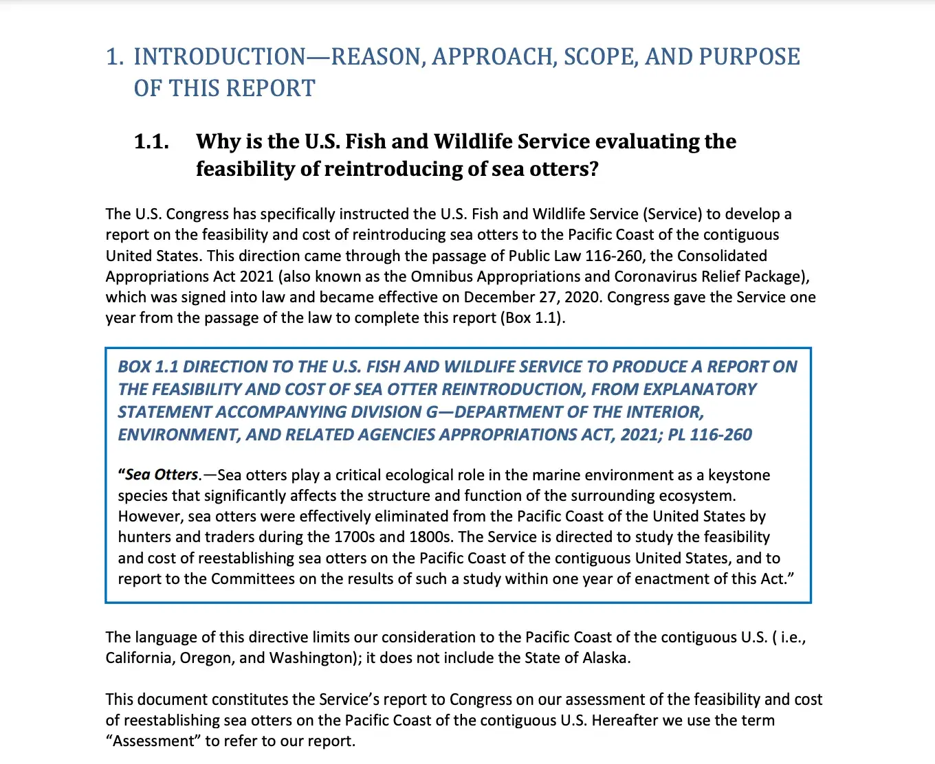a feasibility study conducted by the us fish and wildlife service