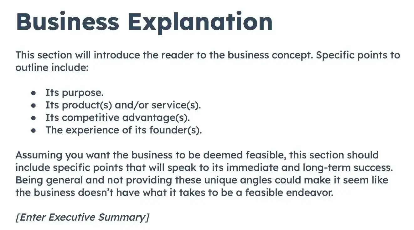 business explanation section of feasibility study templatehttps://offers.hubspot.com/business-startup-kit
