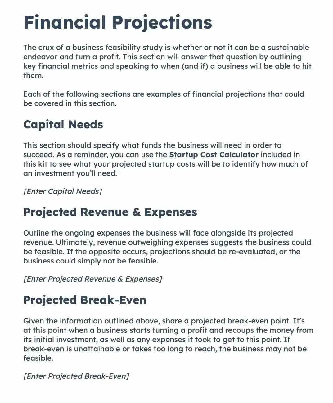 financial projections section of feasibility study templatehttps://offers.hubspot.com/business-startup-kit