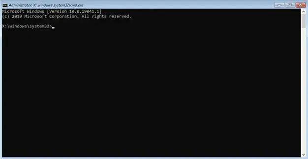 Command prompt window in Windows 10 where you type in command to flush DNS