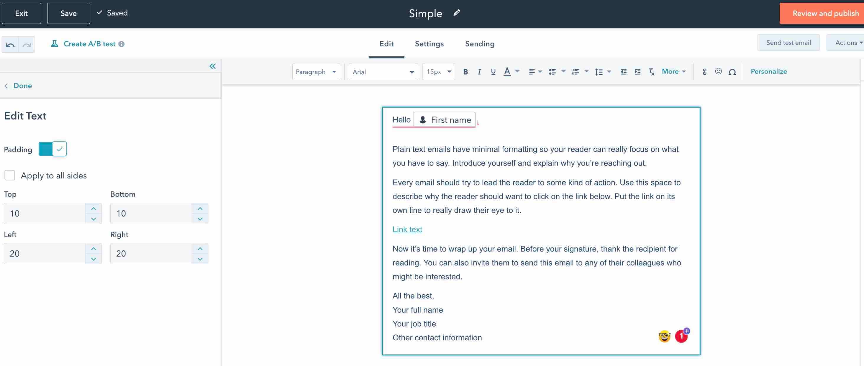 followup email automation, simple template