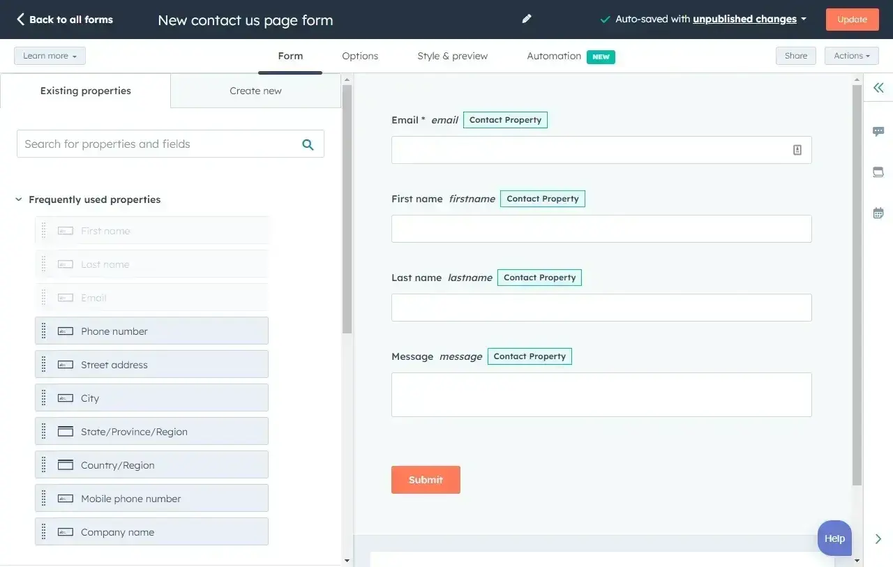 form tools: ̽ѡ contact fields