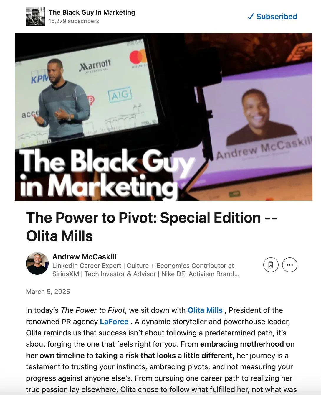 screenshot of the black guy in marketing newsletter on linkedin.