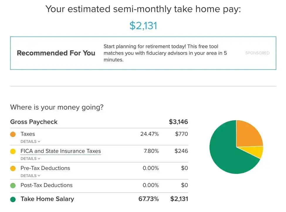 screenshot of smart assets paycheck calculator tool.