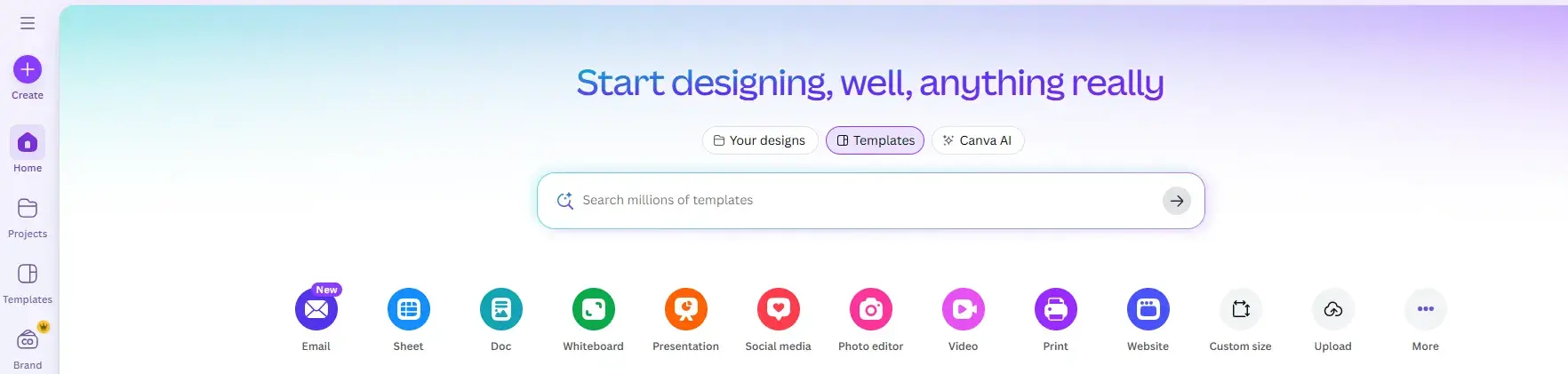 free graphic design software: canva website homescreen