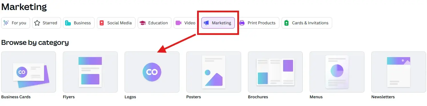 exploring the marketing template category in canva