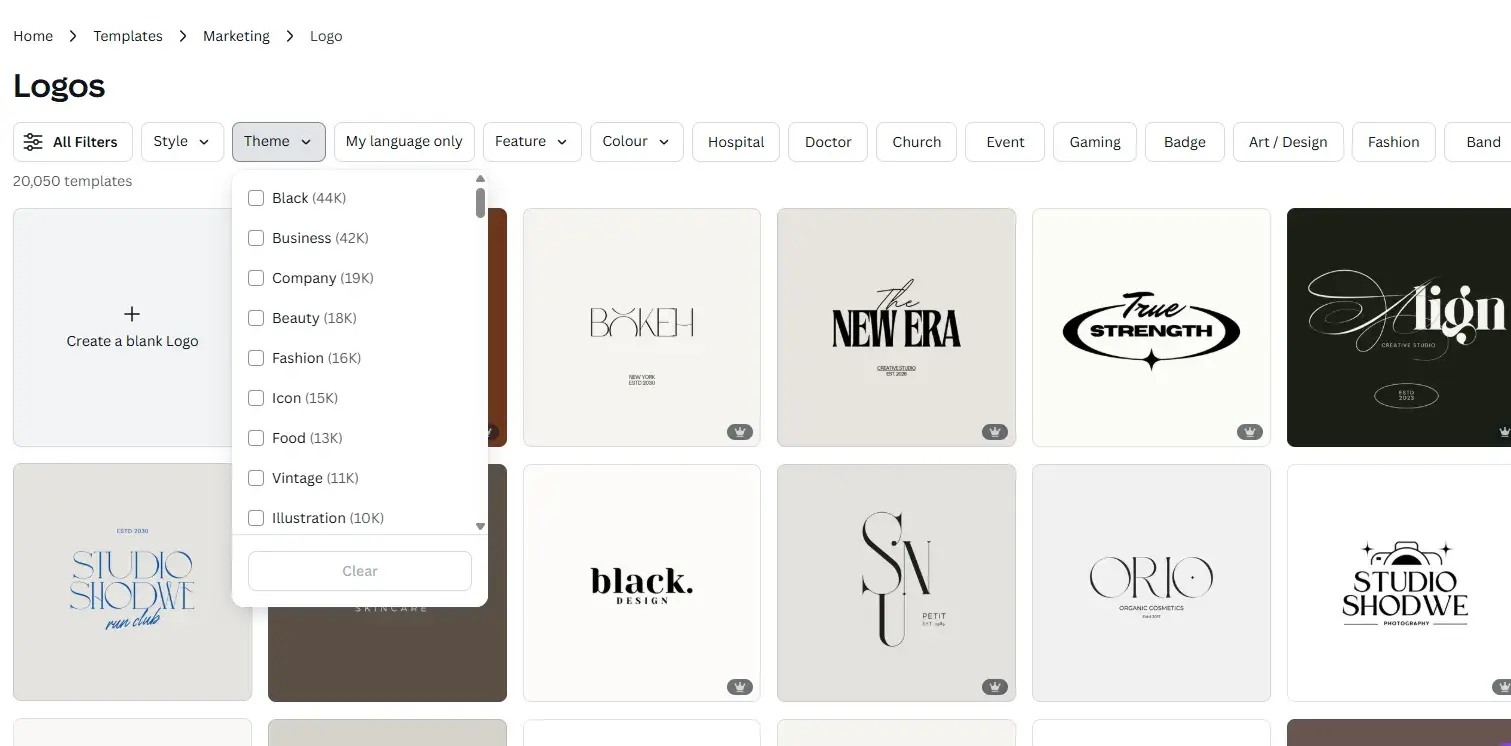 exploring logo templates in canva