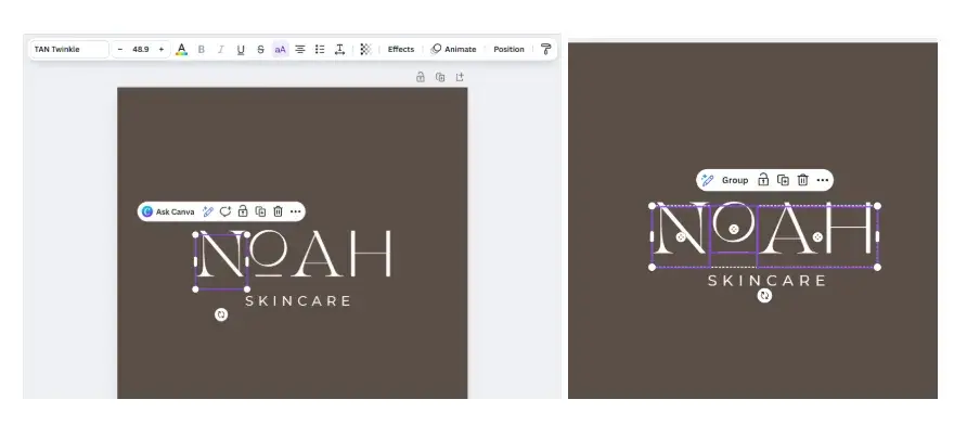 grouping elements in canva