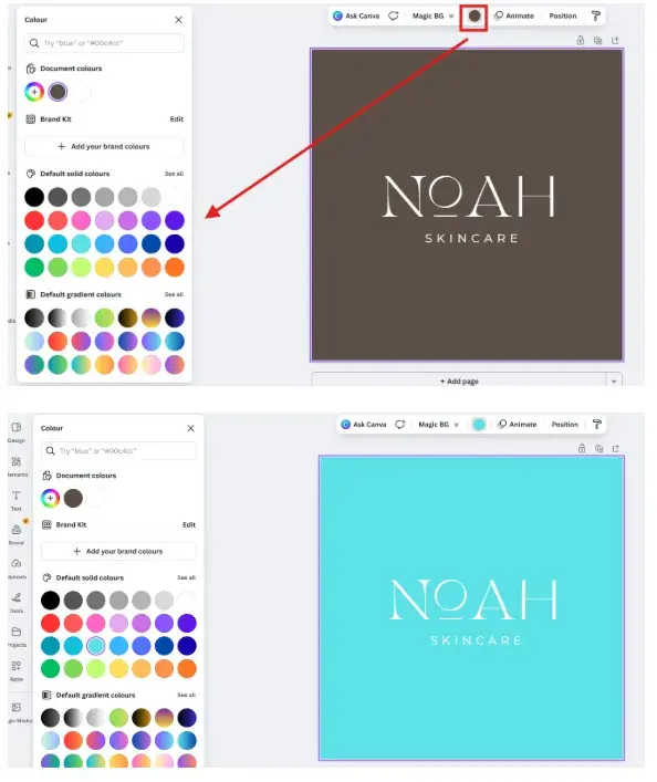 changing background colors in canva