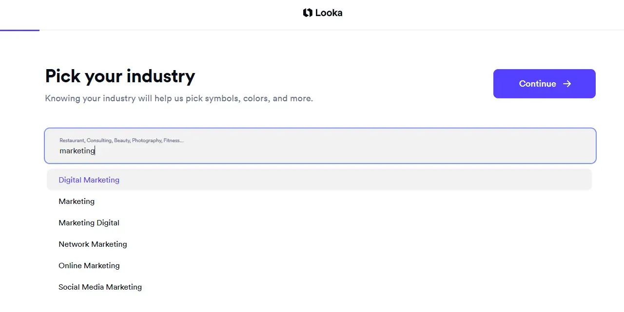 choosing an industry type in looka