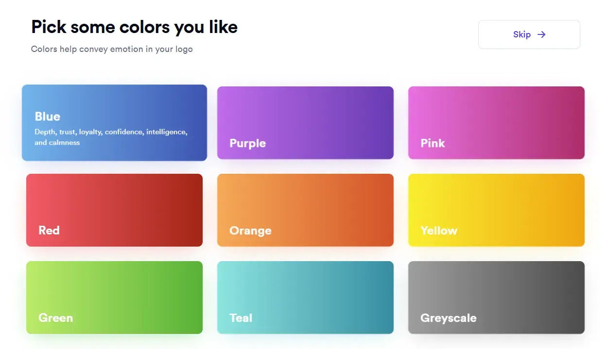 choosing color examples you like in looka