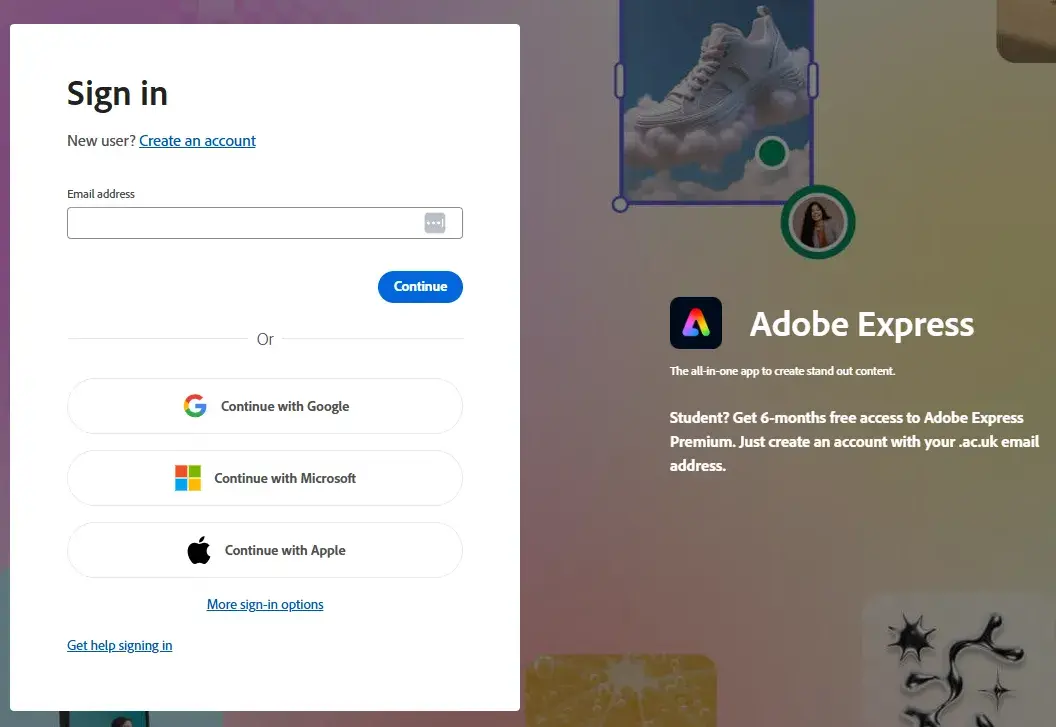 free graphic design software: adobe express website home screen