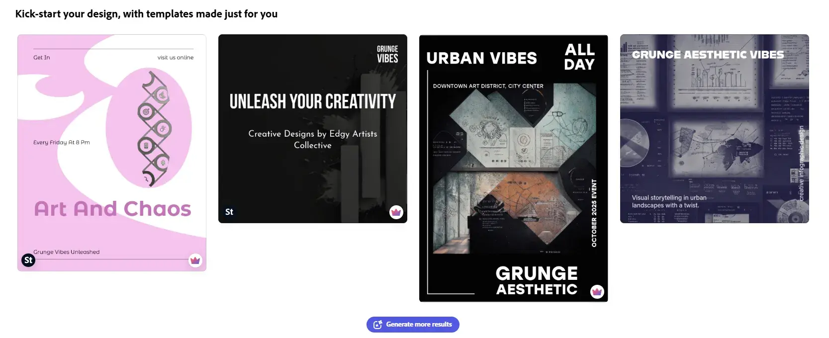 results from the “generate with ai” feature on adobe express