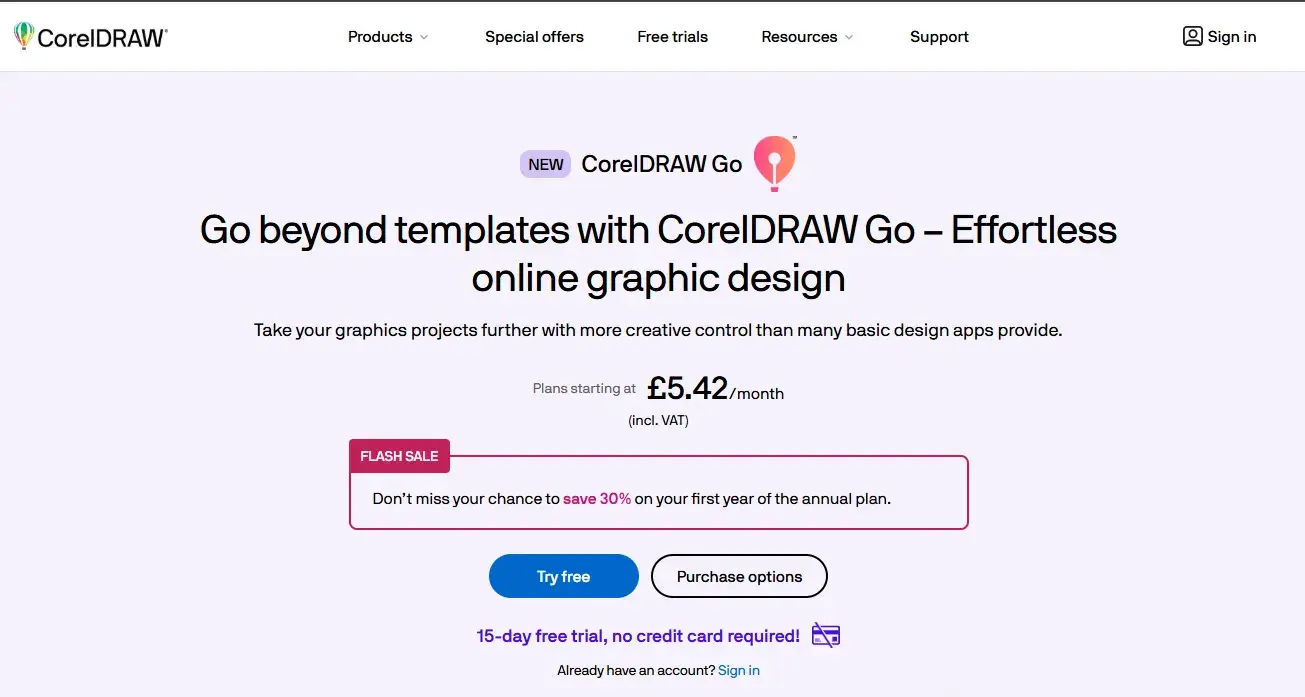 free graphic design software: coreldraw go website
