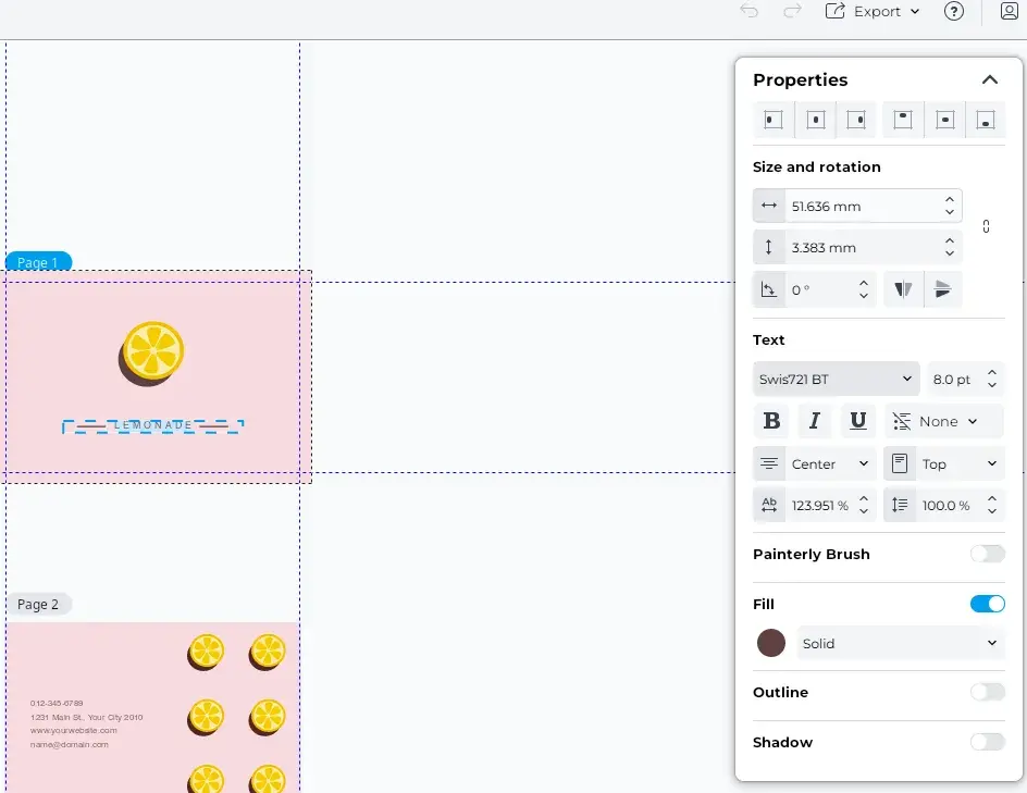 customizing fonts from a design template from coreldraw’s “branding” category