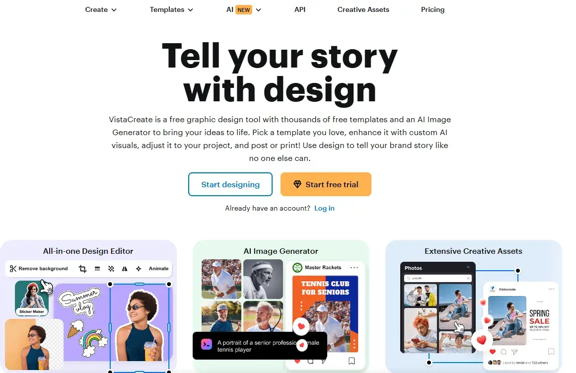 free graphic design software: vistacreates website homepage